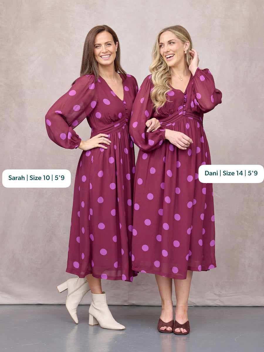 Connie Georgette Dress - Purple Spot Print