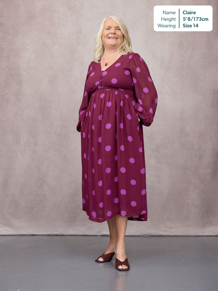 Connie Georgette Dress - Purple Spot Print