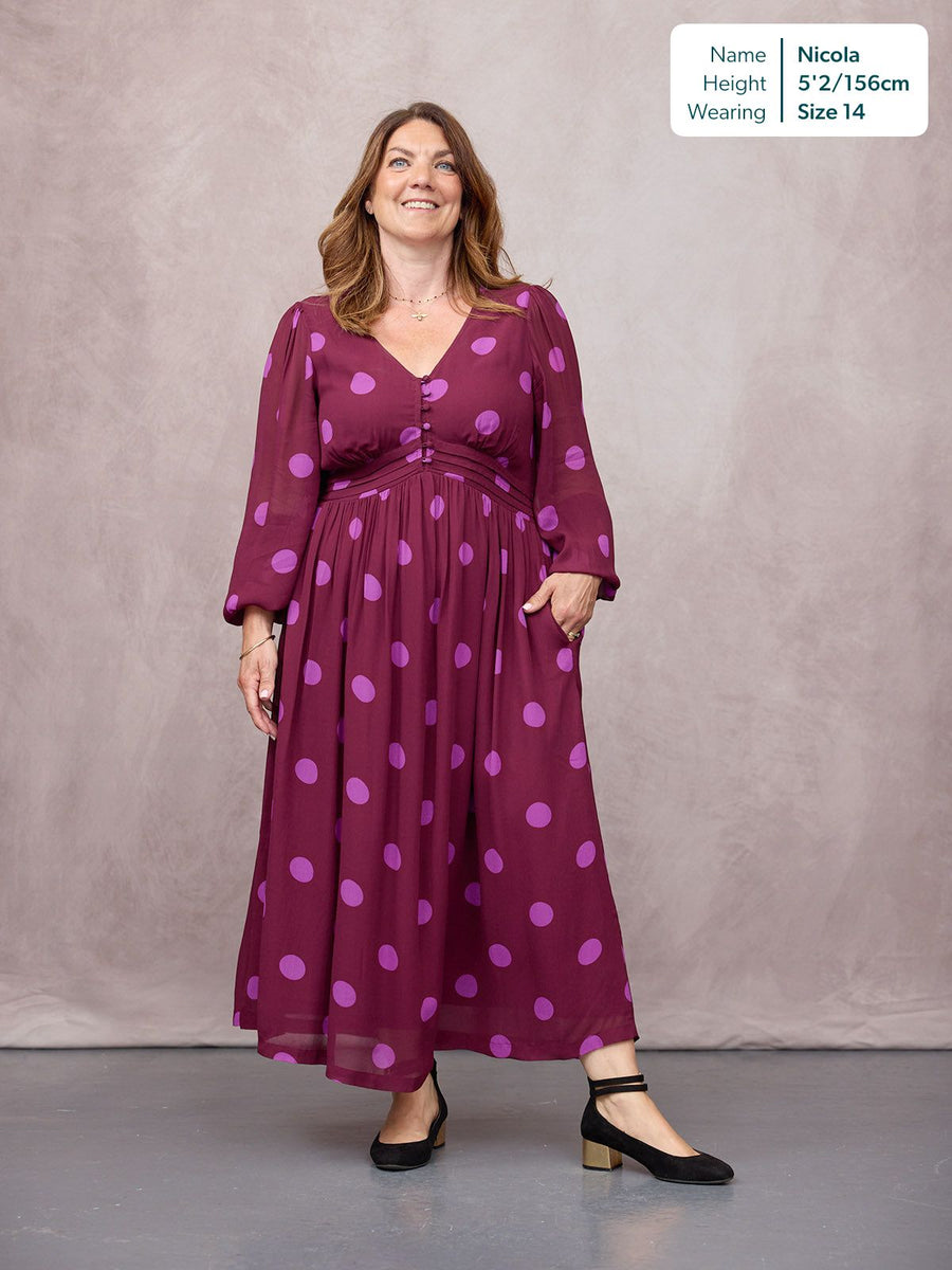 Connie Georgette Dress - Purple Spot Print