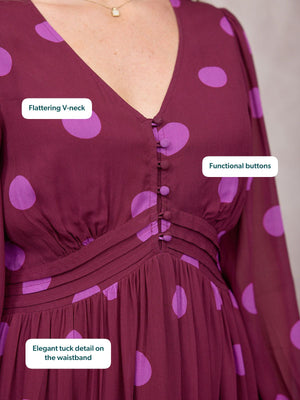 Connie Georgette Dress - Purple Spot Print