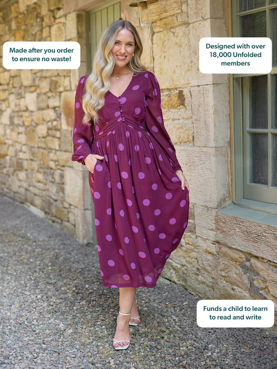 Connie Georgette Dress - Purple Spot Print