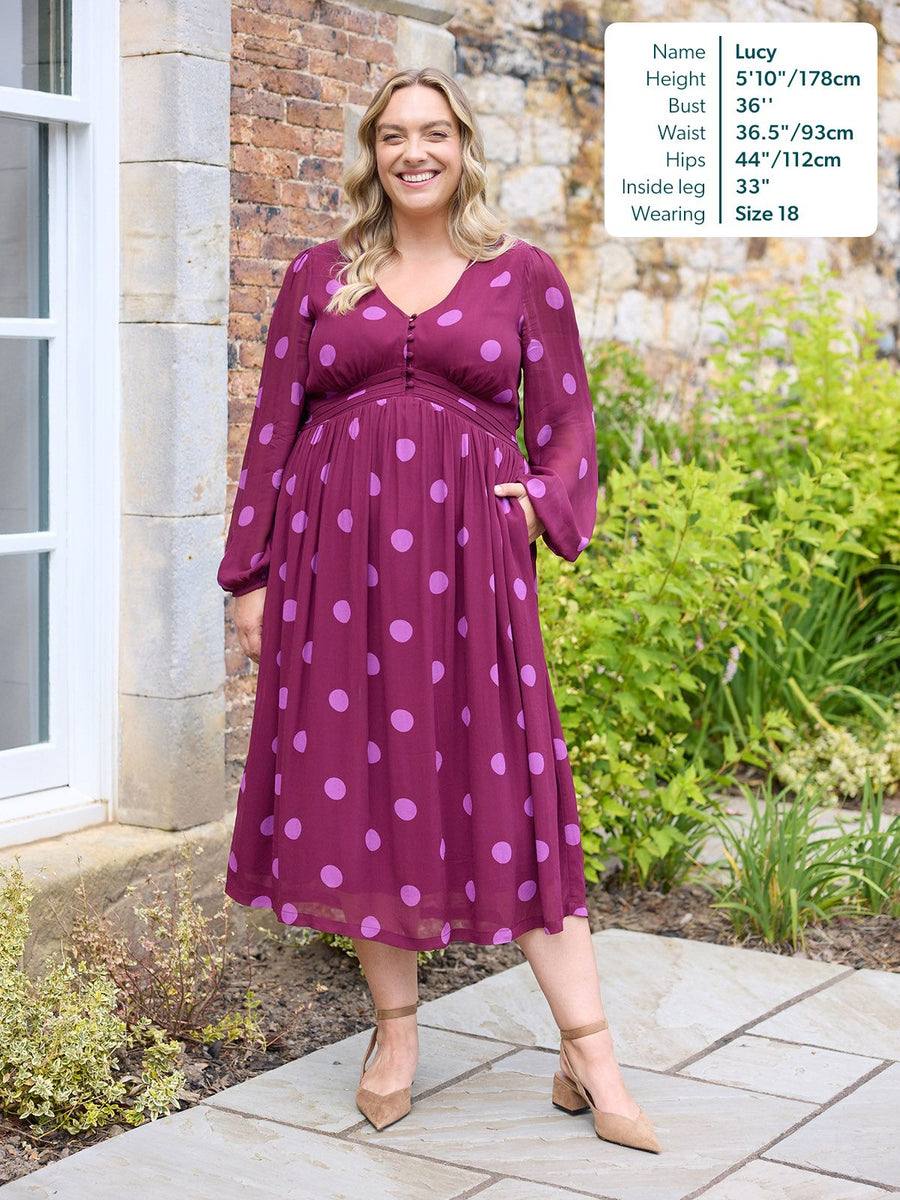 Connie Georgette Dress - Purple Spot Print
