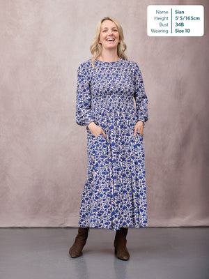 Jenny Shirred Bodice Dress - Navy Shadow Floral Print