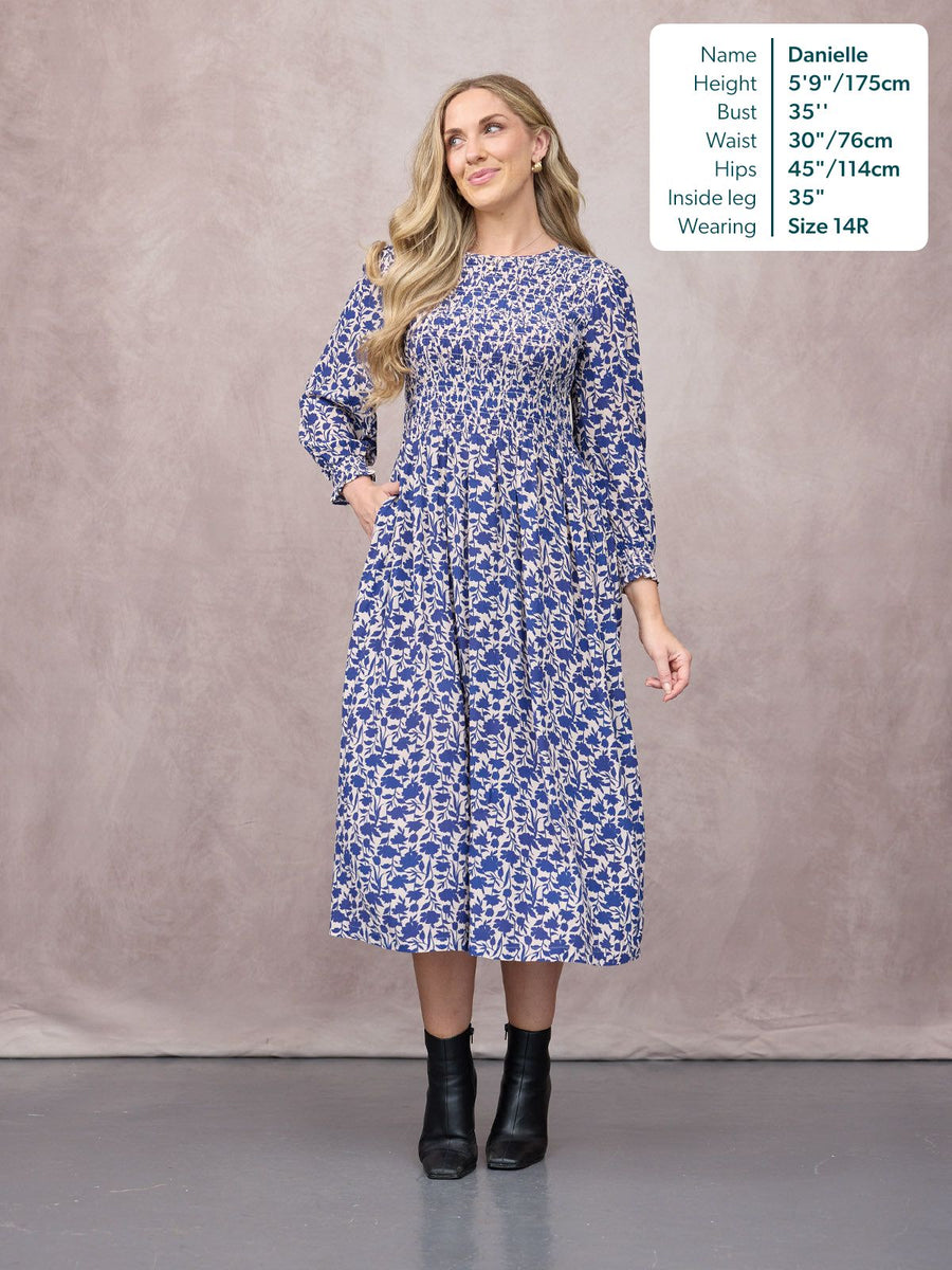 Jenny Shirred Bodice Dress - Navy Shadow Floral Print