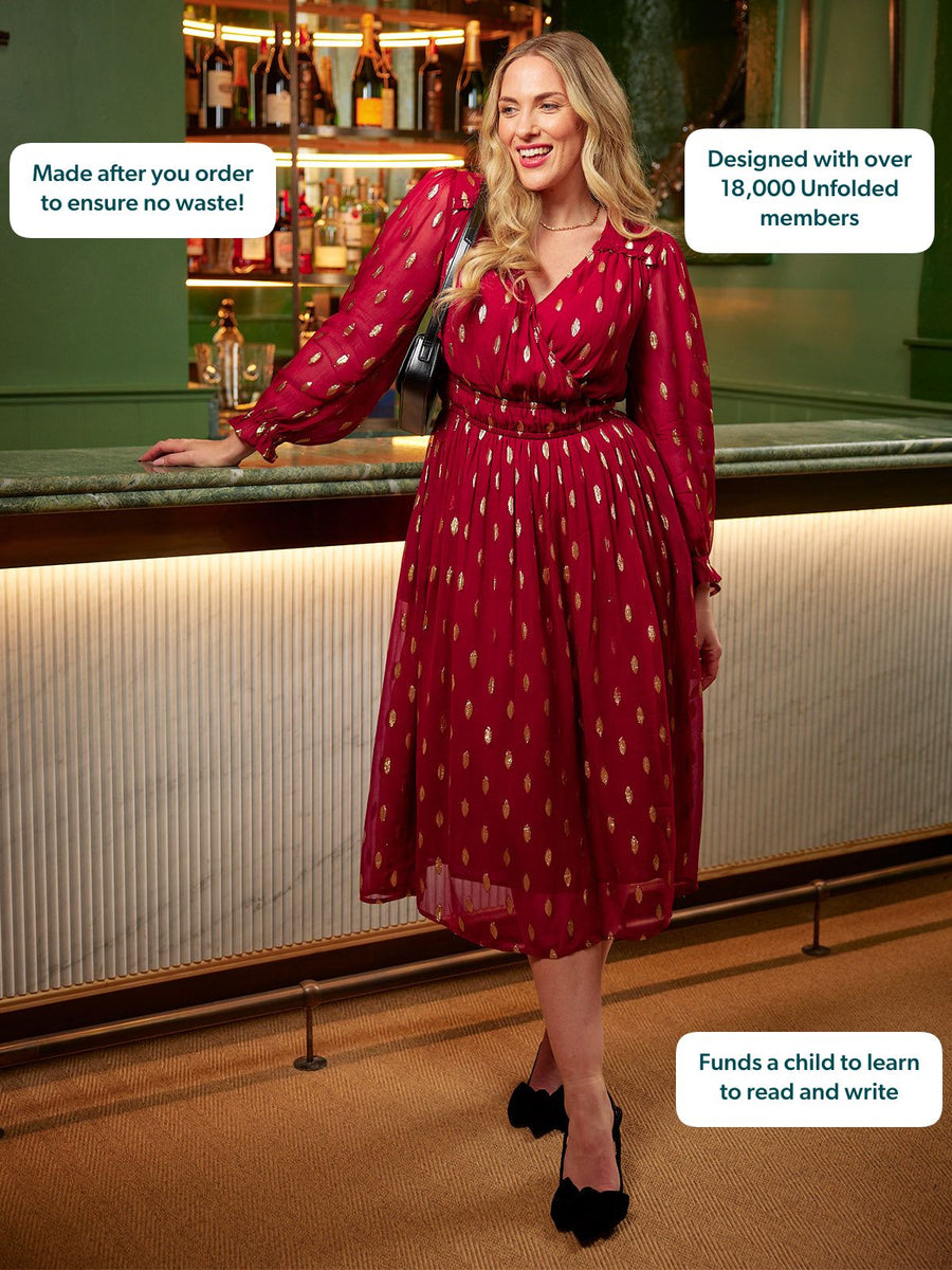 Valerie Lurex Dress - Burgundy and Gold
