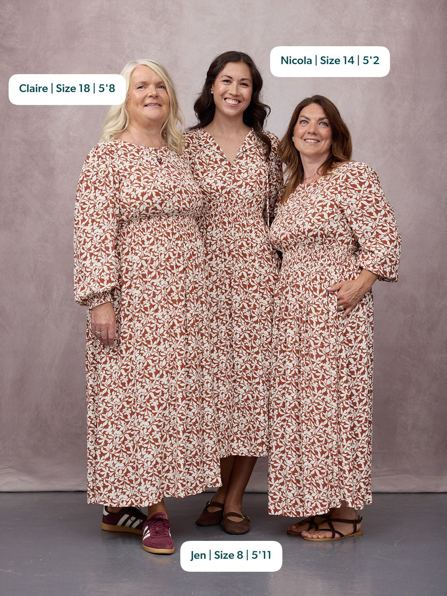 Vera Midi Dress - Terracotta & Ecru Floral Print