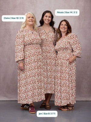 Vera Midi Dress - Terracotta & Ecru Floral Print