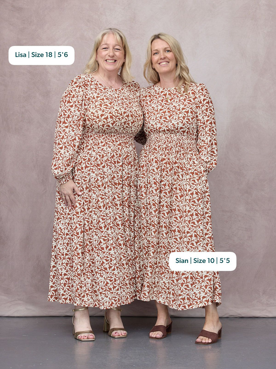 Vera Midi Dress - Terracotta & Ecru Floral Print