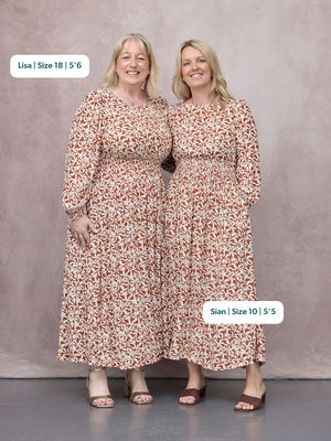 Vera Midi Dress - Terracotta & Ecru Floral Print