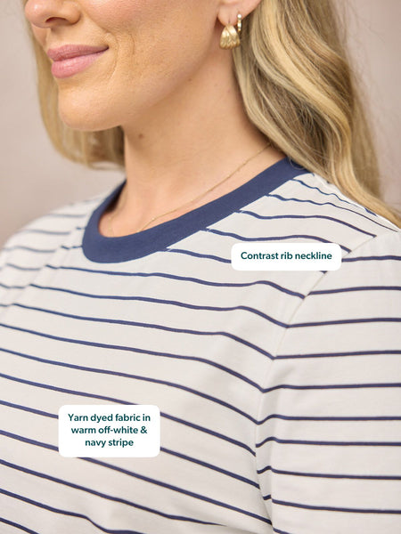 Wanda Long Sleeve Stripe Jersey Top - Off White & Navy