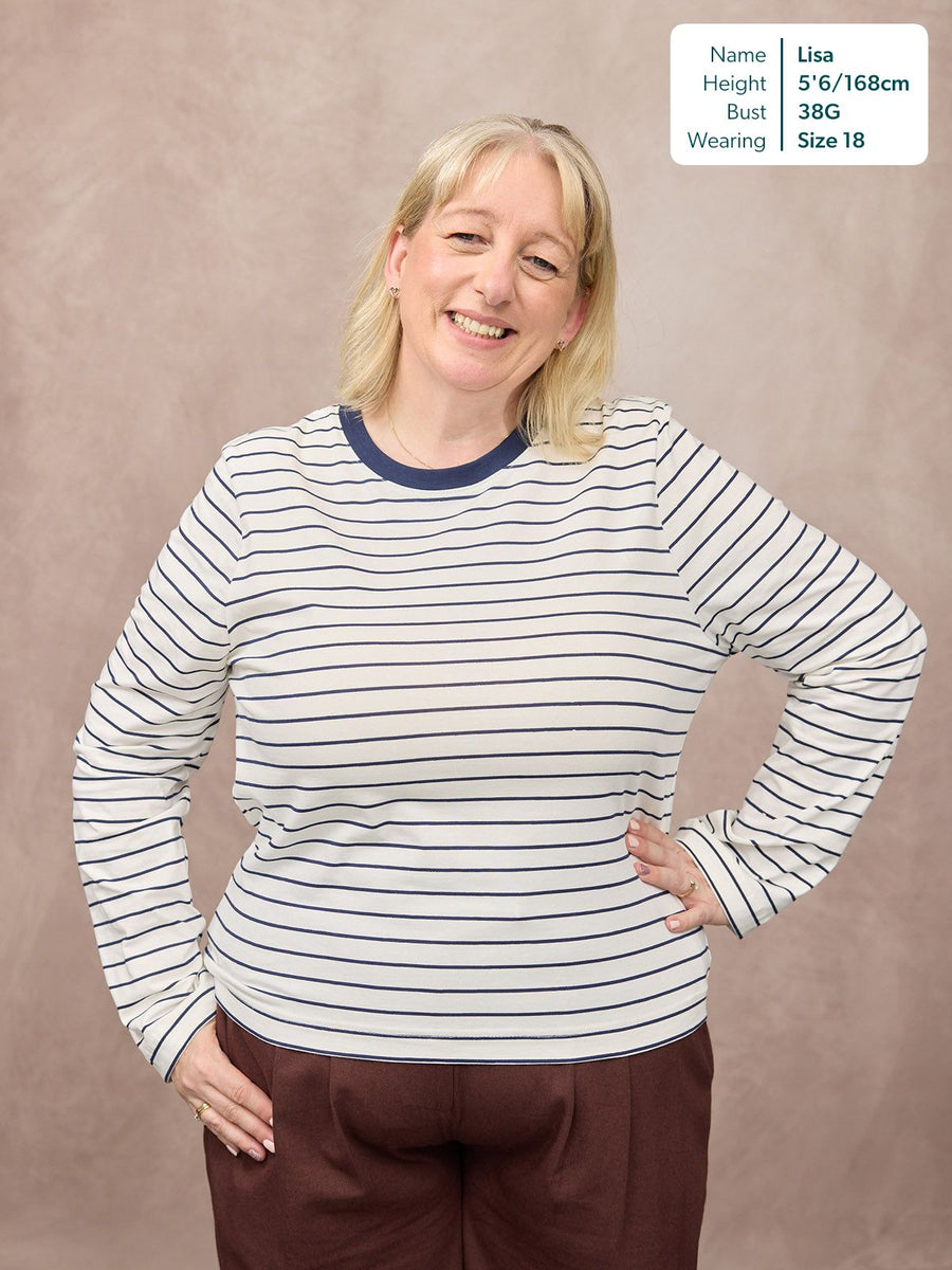 Wanda Long Sleeve Stripe Jersey Top - Off White & Navy