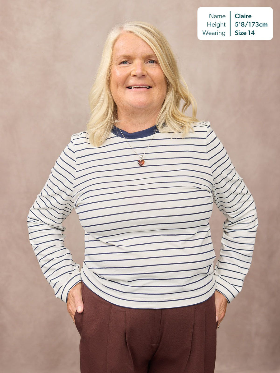 Wanda Long Sleeve Stripe Jersey Top - Off White & Navy