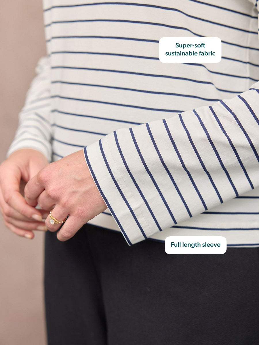 Wanda Long Sleeve Stripe Jersey Top - Off White & Navy