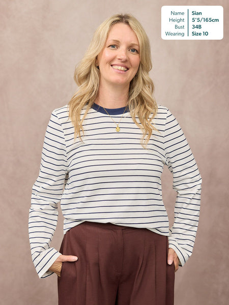 Wanda Long Sleeve Stripe Jersey Top - Off White & Navy