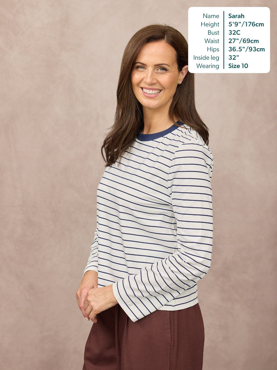 Wanda Long Sleeve Stripe Jersey Top - Off White & Navy