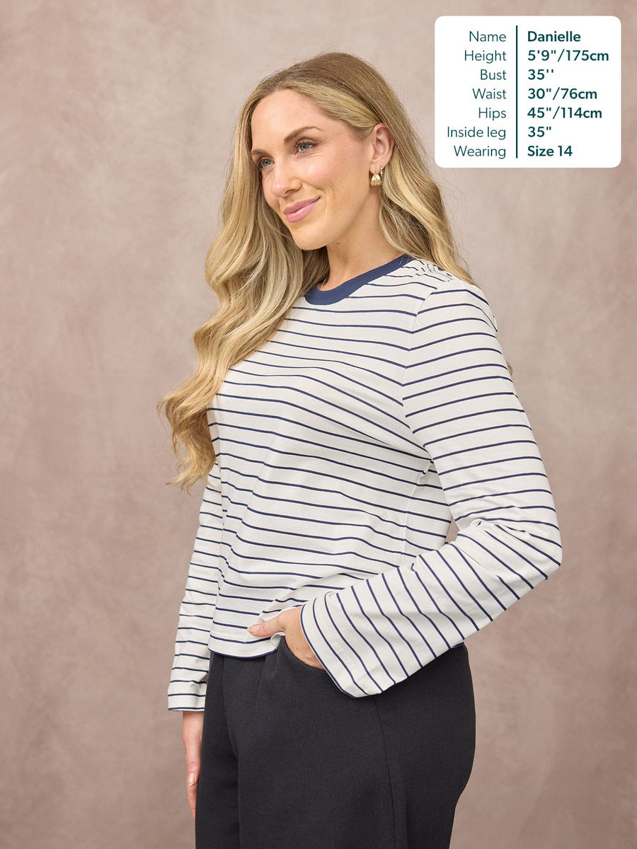 Wanda Long Sleeve Stripe Jersey Top - Off White & Navy