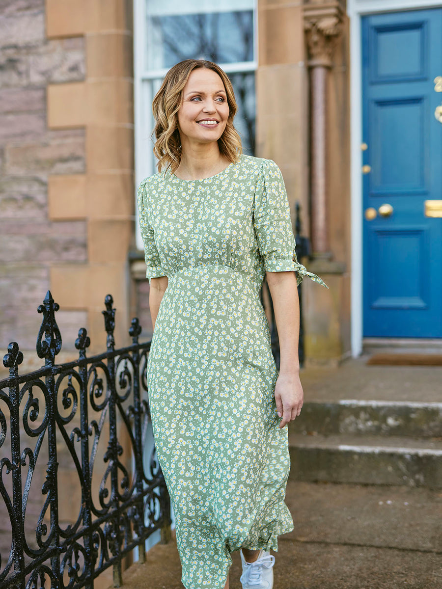 Sally-Grace - Tie Sleeve Midi Dress - Green