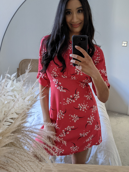 Katherine - High Neck Mini Dress - Red