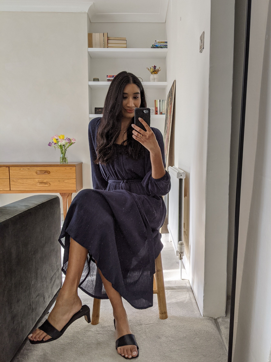 Emily - Square Neck Midi Dress - Blue
