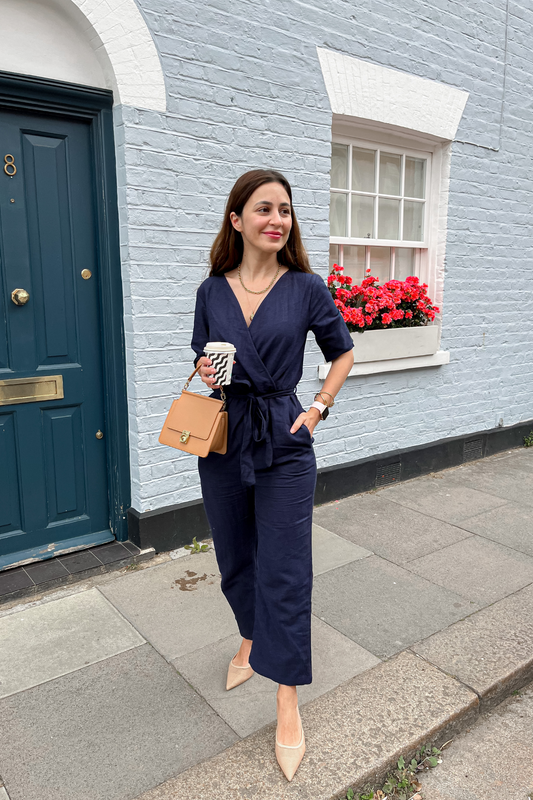 Navy wrap jumpsuit sales