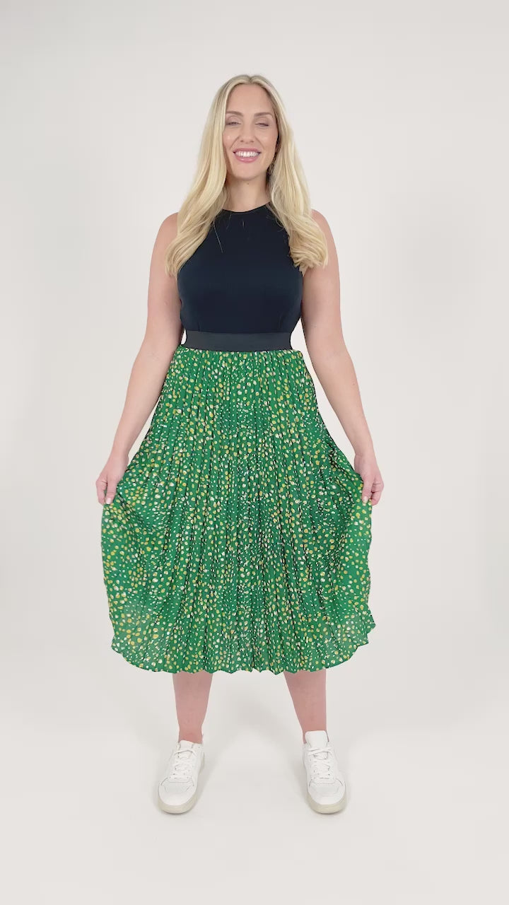 Gill - Pleated Skirt - Green Terrazzo – This is Unfolded