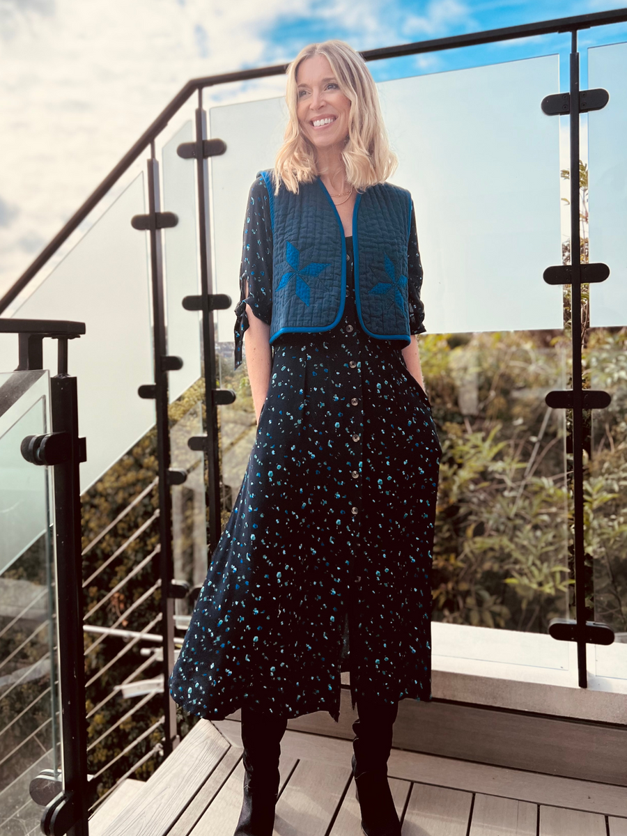 Alison - Ditsy Print Midi Dress - Black