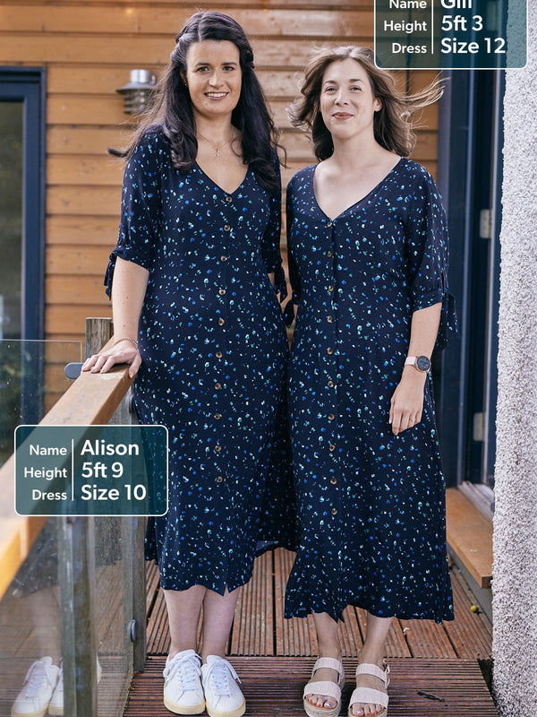 Alison - Ditsy Print Midi Dress - Black