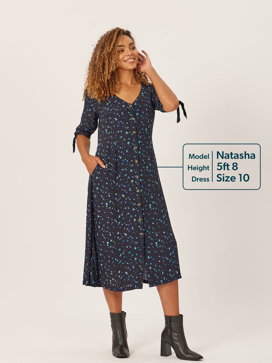 Alison - Ditsy Print Midi Dress - Black