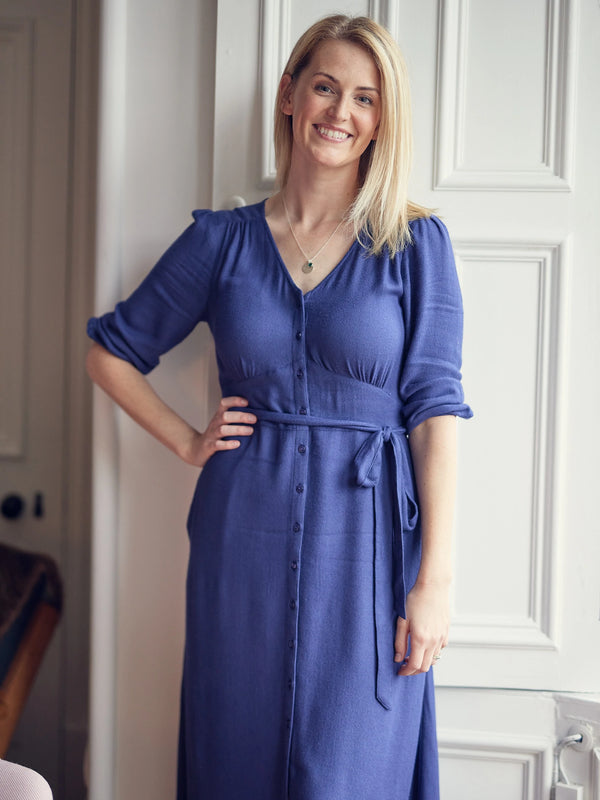 Becky - Belted Midi Dress - Blue