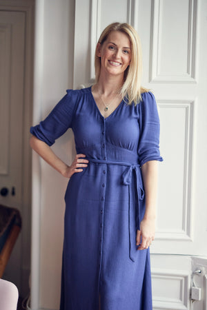 Becky - Belted Midi Dress - Blue