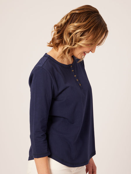 Elizabeth - Henley Jersey Top - Navy