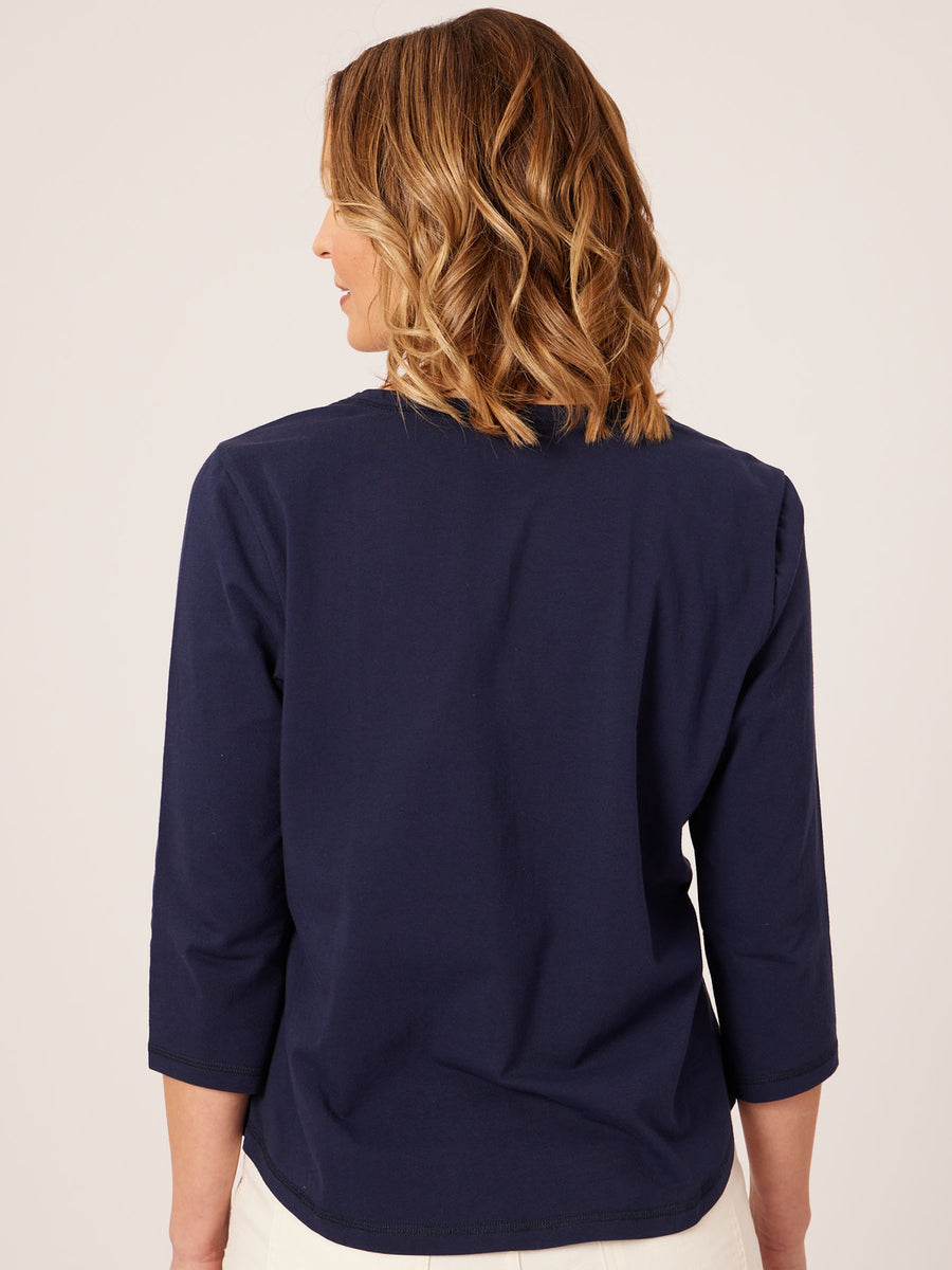 Elizabeth - Henley Jersey Top - Navy