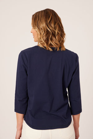 Elizabeth - Henley Jersey Top - Navy