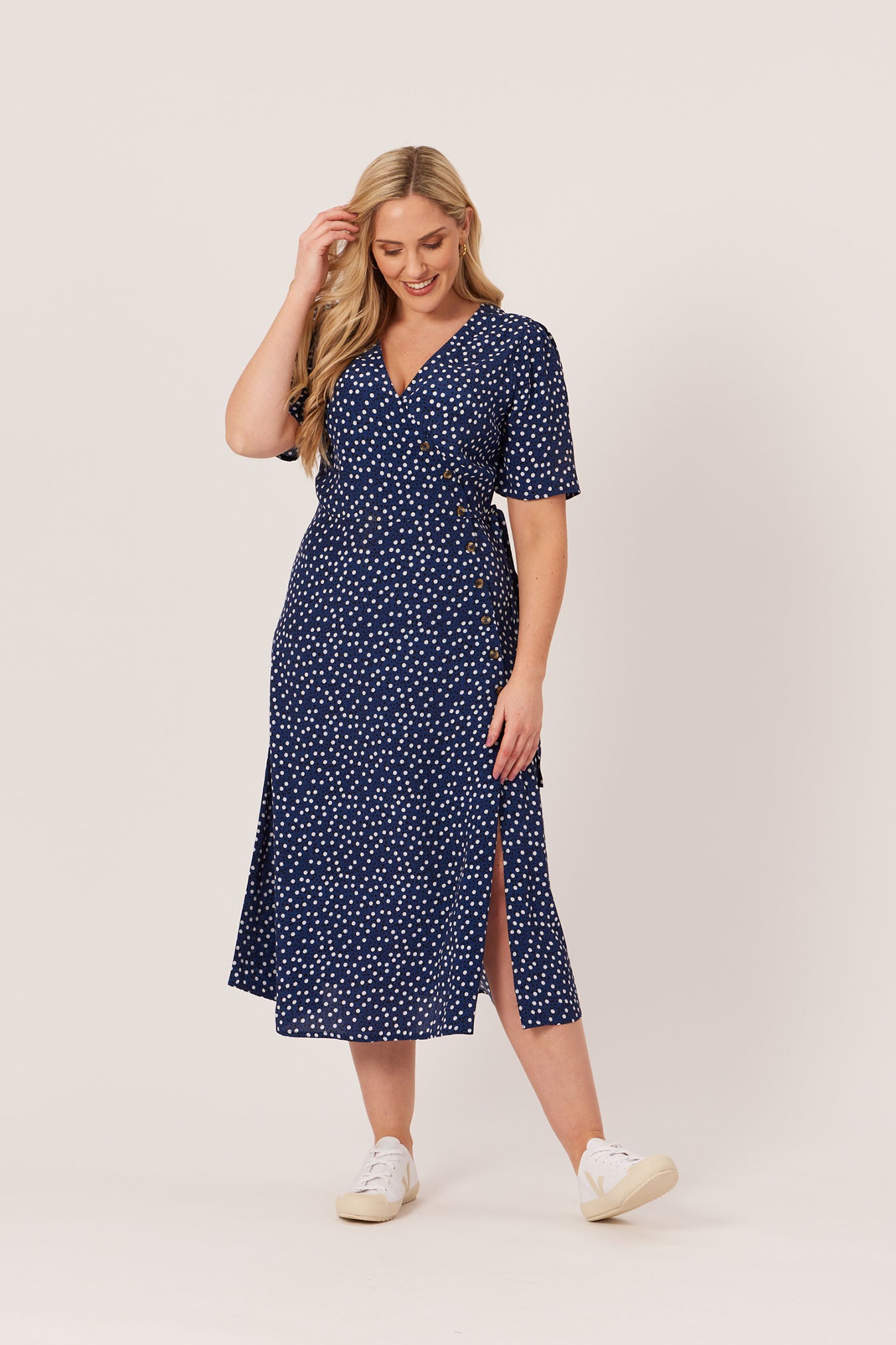 Light blue polka 2024 dot wrap dress