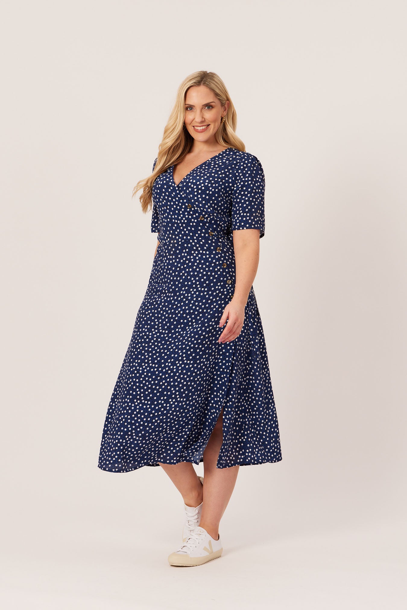 Navy blue polka hotsell dot midi dress