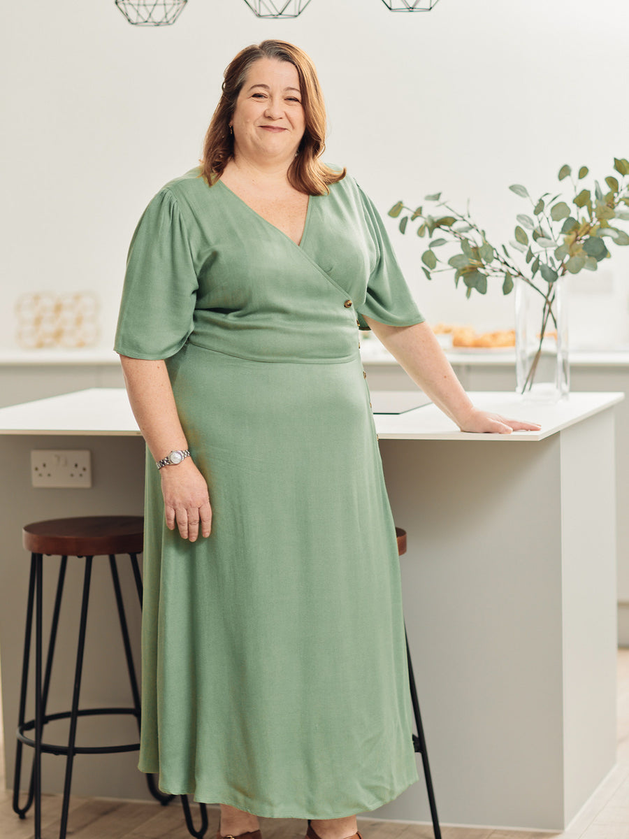 Lesley - Midi Button Wrap Dress - Green