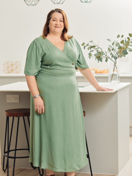 Lesley - Midi Button Wrap Dress - Green