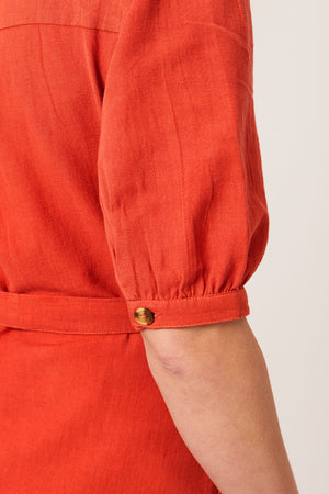 Michelle - Short Sleeve Shirt Dress - Red/Orange