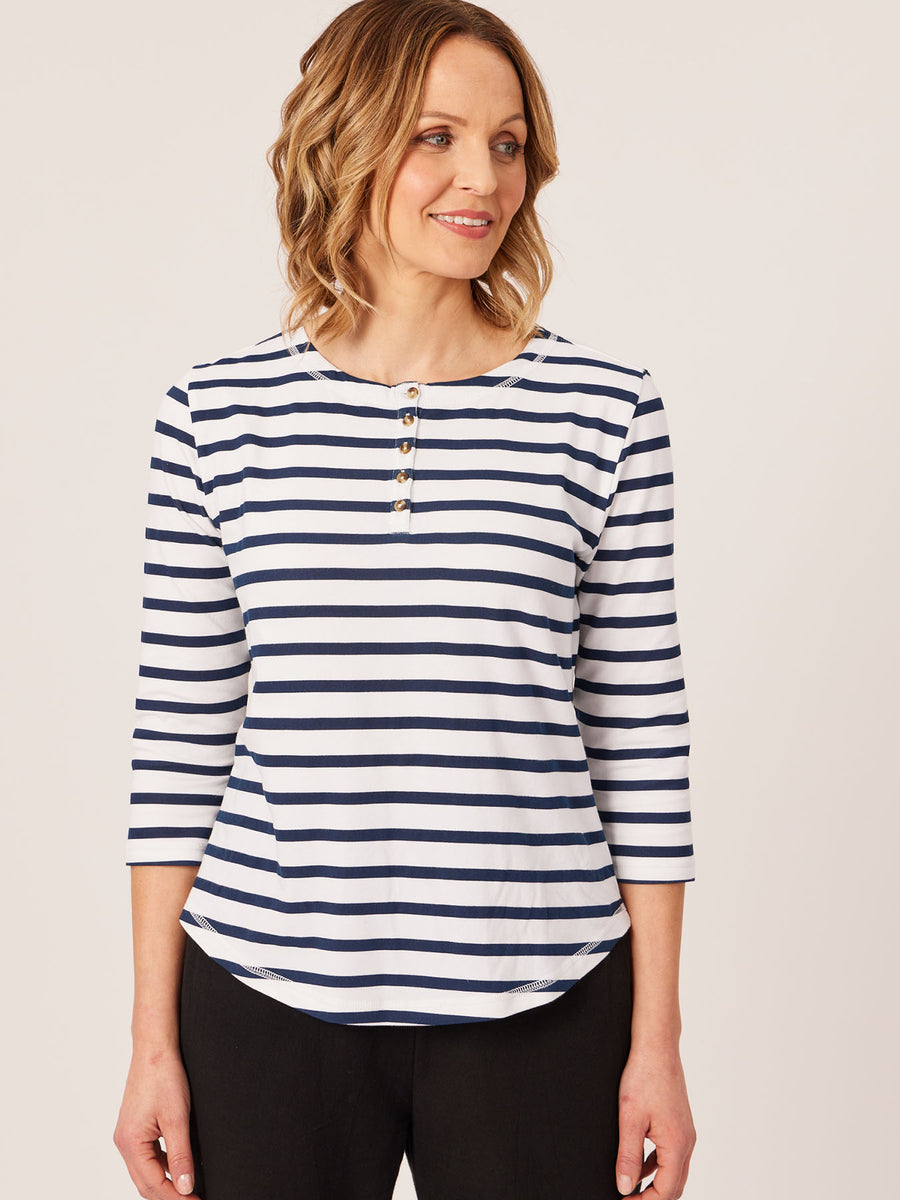 Elizabeth - Henley Jersey Top - Stripe
