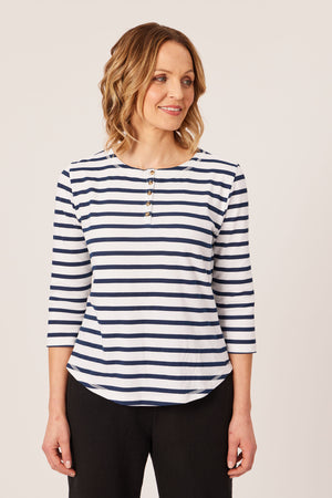 Elizabeth - Henley Jersey Top - Stripe