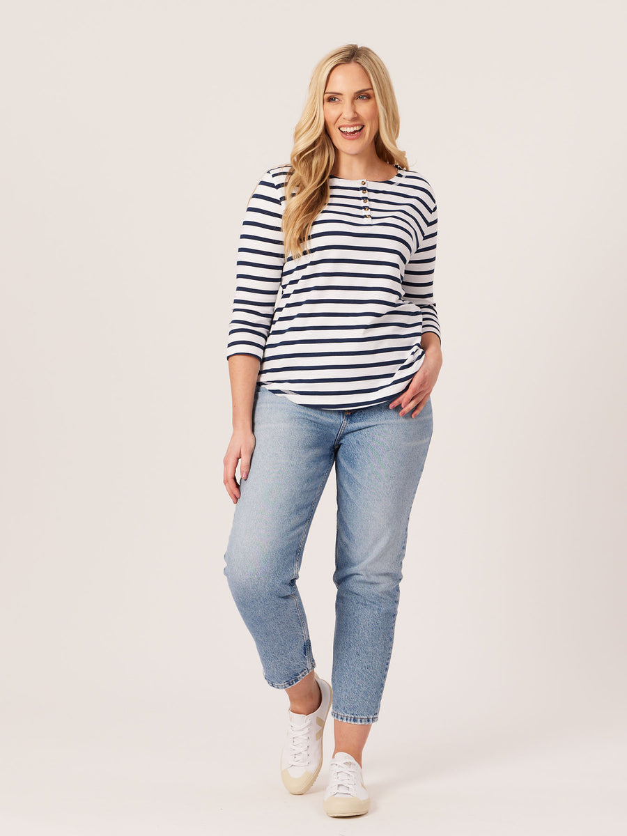 Elizabeth - Henley Jersey Top - Stripe