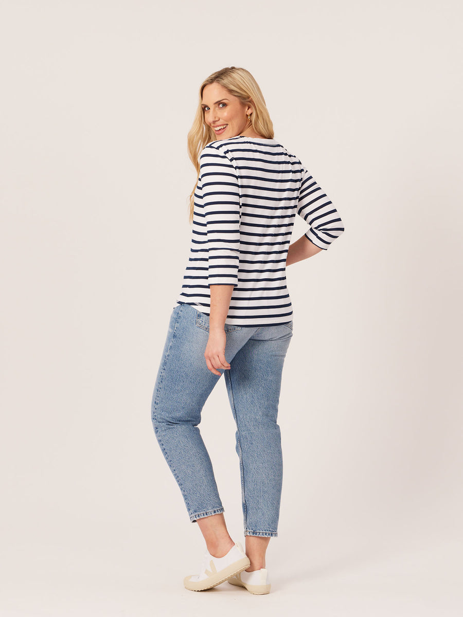 Elizabeth - Henley Jersey Top - Stripe