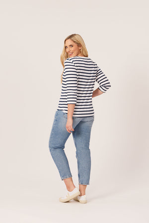 Elizabeth - Henley Jersey Top - Stripe