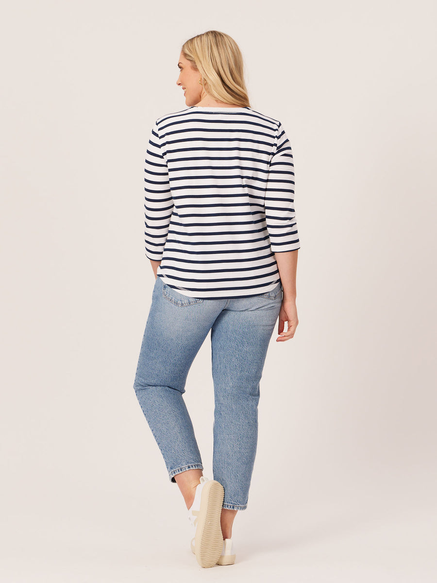 Elizabeth - Henley Jersey Top - Stripe