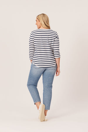 Elizabeth - Henley Jersey Top - Stripe