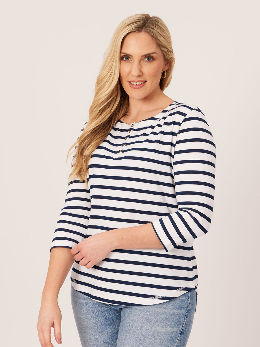 Elizabeth - Henley Jersey Top - Stripe