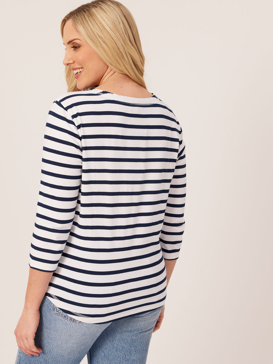 Elizabeth - Henley Jersey Top - Stripe