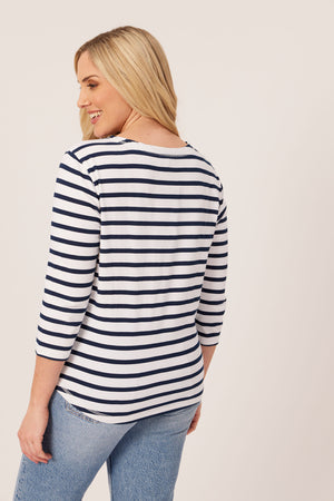 Elizabeth - Henley Jersey Top - Stripe