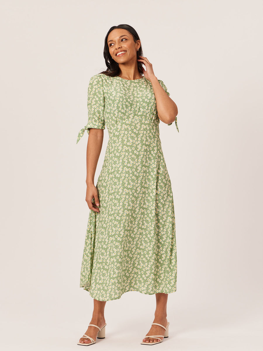 Sally-Grace - Tie Sleeve Midi Dress - Green