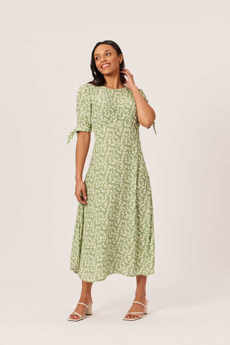 Sally-Grace - Tie Sleeve Midi Dress - Green – This is Unfolded
